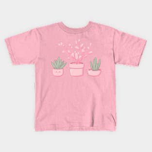 Cute Pink Flowers and Cactus in Pots | Kawaii Cute Succulent Houseplant Kids T-Shirt